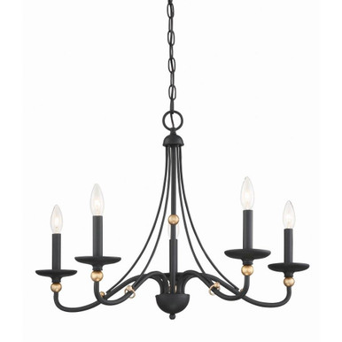 St Albans Row - Chandelier 5 Light Sand Coal/Skyline Gold Steel - 20 inches tall by 28 inches wide - 57-BEL-978064