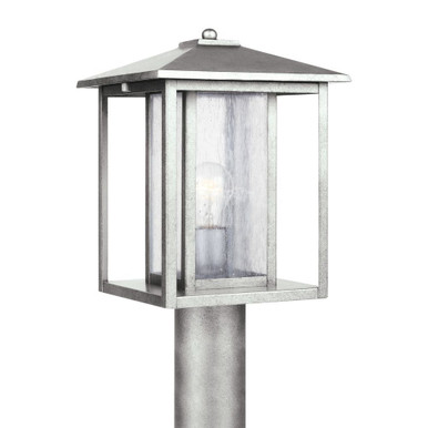 One Light Outdoor Post Lantern With Clean-Crisp Lines In Weathered Pewter With Clear Seeded Glass Made Of Aluminum - Size L9 W9 H15 - 73-BEL-1001905