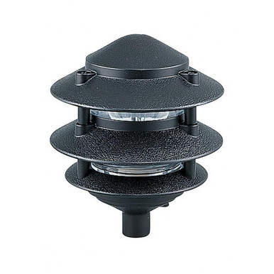 One Light Outdoor Landscape Path Fixture in Pagoda Design with Black Powder Coat Finish 6 inches W x 7 inches H - 73-BEL-1002003