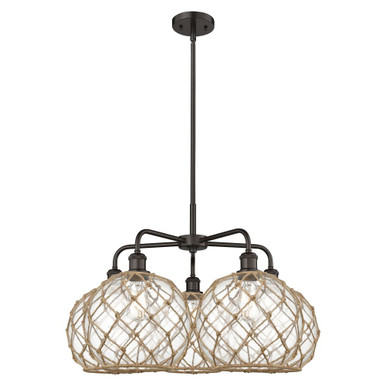 Farmhouse Rope 5 Light Stem Hung Chandelier 28.5 Inch Wide by Innovations - 516-5CR-G12-10R