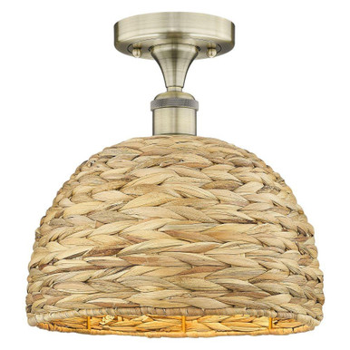 Woven Rattan 1 Light Semi Flush Mount 10.88 Inch X 12 Inch by Innovations - 616-1F-RBD-12