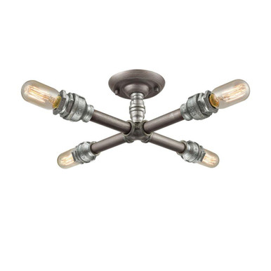 Cast Iron Pipe 4 Light Semi Flush Mount 6 Inch Tall X 16 Inch Wide by Atlas - CL11871-SV