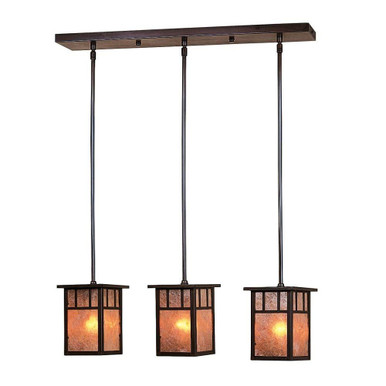 Huntington 3 Light Pendant with Double T Bar Overlay by Arroyo Craftsman - HICH-4L/3DTAM-BZ