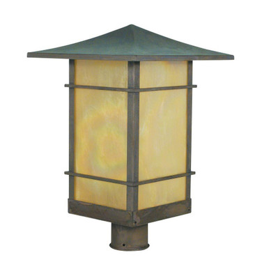 Katsura 1 Light Post Mount with Toshi Overlay 16.5X12 by Arroyo Craftsman - KAP-12TSGW-VP