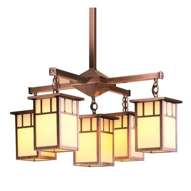 Huntington 5 Light Chandelier with Double T Bar Overlay by Arroyo Craftsman - HCH-4L/4-1DTCR-AC