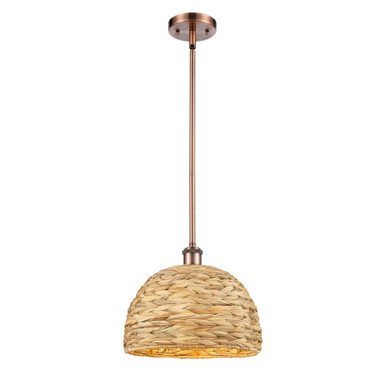 Woven Rattan 1 Light Stem Mini Pendant 10.75X12 Inch Wide by Innovations - 516-1S-RBD-12