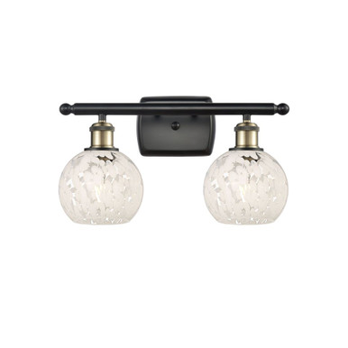 White Mouchette 2 Light Bath Vanity 9 Inch and 16 Inch Wide by Innovations - 516-2W-BAB-G1216-6WM
