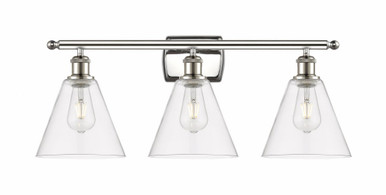 Berkshire Glass 3 Light Bath Vanity 11 Inch and 28 Inch Wide by Innovations - 516-3W-PN-GBC-82