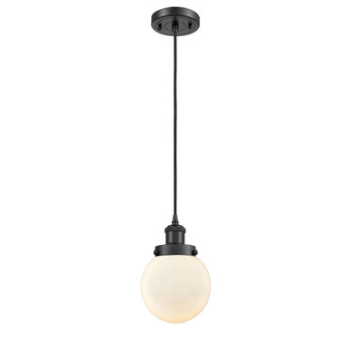 Beacon 100W 1 LED Cord Hung Mini Pendant 9 Tall and 6 Wide by Innovations - 916-1P-BK-G201-6-LED