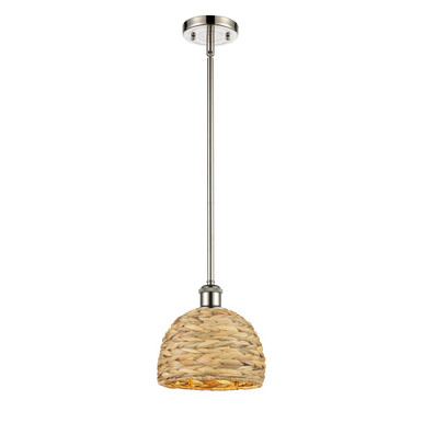 Woven Rattan 1 Light Stem Mini Pendant 8.75 and 8 Inch Wide by Innovations - 516-1S-RBD-8