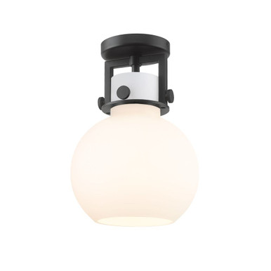 Newton Sphere 1 Light Glass Semi Flush Mount 12.5 and 8 Inch by Innovations - 411-1F-BK-G410-8WH
