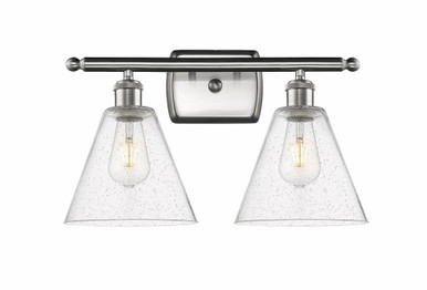 Berkshire Glass 2 Light Bath Vanity 11 Inch and 18 Inch Wide by Innovations - 516-2W-SN-GBC-84