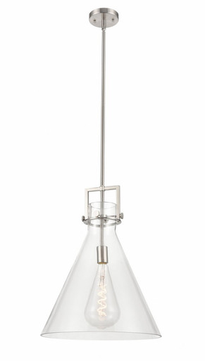 Newton Cone 1 Light Stem Hung Pendant 20.38 and 16 Inch Wide by Innovations - 411-1SL-SN-G411-16CL