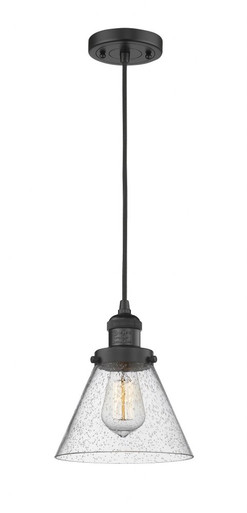 Cone 1 Light Cord Hung Mini Pendant 9.13 and 7.75 Inch Wide by Innovations - 201C-BK-G44
