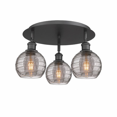 Athens Deco Swirl 3 Light 17.63 Inch Wide Flush Mount by Innovations - 516-3C-BK-G1213-6SM