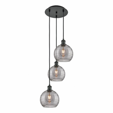 Athens Deco Swirl 3 Light Cord Hung Multi Pendant 30.38X14.5 by Innovations - 113B-3P-BK-G1213-8SM