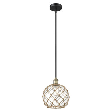 Farmhouse Rope 1 Light Stem Hung Mini Pendant 11.5 and 10 by Innovations - 616-1S-BAB-G122-10RB