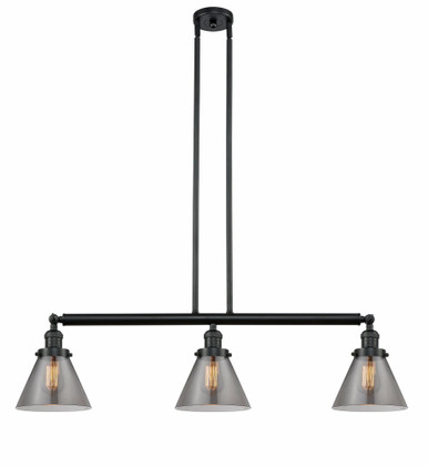 Cone 3 Light Stem Adjustable Island 10 and 40.25 Inch Wide by Innovations - 213-BK-G43