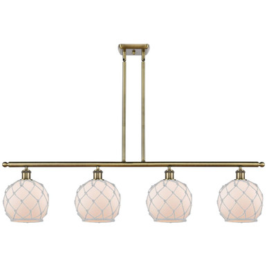 Farmhouse Rope 4 Light Stem Hung Island 10.5 X 48 Inch Wide by Innovations - 516-4I-AB-G121-8RW