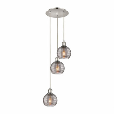 Athens Deco Swirl 3 Light Cord Hung Multi Pendant 25.13 Inch by Innovations - 113B-3P-PN-G1213-6SM
