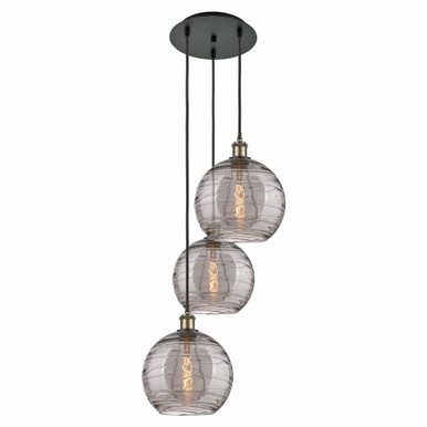 Athens Deco Swirl 3 Light Cord Hung Multi Pendant 35.63X16.5 by Innovations - 113B-3P-BAB-G1213-10SM