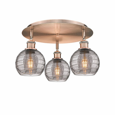 Athens Deco Swirl 3 Light 17.63 Inch Wide Flush Mount by Innovations - 516-3C-AC-G1213-6SM