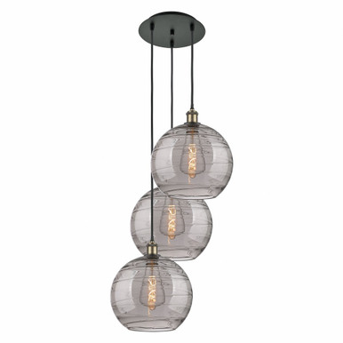Athens Deco Swirl 3 Light Cord Hung Multi Pendant 40.88X18.5 by Innovations - 113B-3P-BAB-G1213-12SM