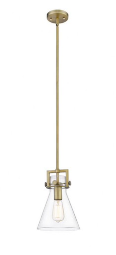 Newton Cone 1 Light Mini Pendant 11.38 Inch and 8 Inch Wide by Innovations - 411-1SS-BB-G411-8CL