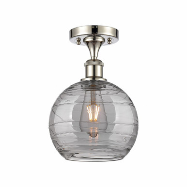 Athens Deco Swirl 1 Light 8 Inch Wide Semi Flush Mount by Innovations - 516-1C-PN-G1213-8SM