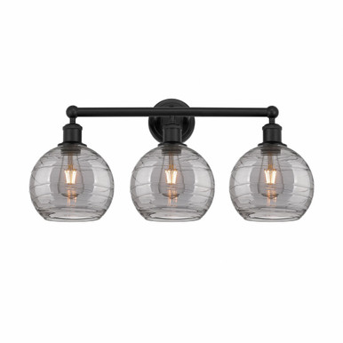 Athens Deco Swirl 3 Light Bath Vanity 12.13 X 26 Inch Wide by Innovations - 616-3W-BK-G1213-8SM