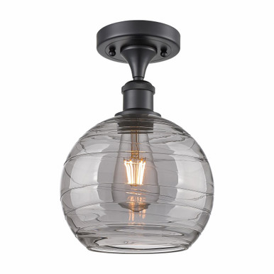 Athens Deco Swirl 1 Light 8 Inch Wide Semi Flush Mount by Innovations - 516-1C-BK-G1213-8SM