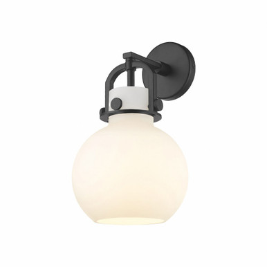 Newton Sphere 1 Light Glass Wall Sconce by Innovations - 410-1W-BK-G410-8WH