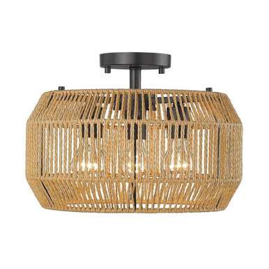 Marlee 3 Light 14 Inch Wide Semi Flush Mount by Golden - 6076-SF BLK-NR