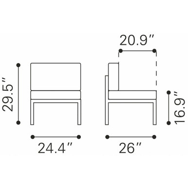 Golden Beach Middle Chair Set 29.5 Inch Tall X 24.4 Inch Wide by Zuo Modern - 703814