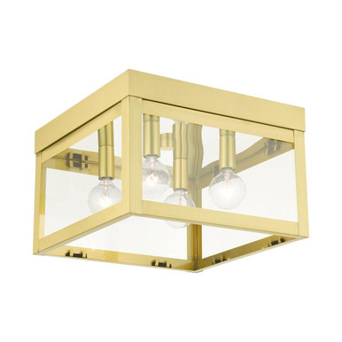 Nyack 4 Light 10.5 Inch Wide Brass Flush Mount by Livex - 20589-12