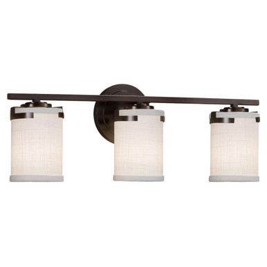 Textile Atlas 3 Light Cylinder Whte Vanity Light by Justice Design - FAB-8453-10-WHTE