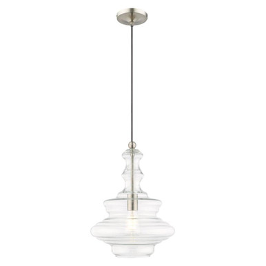 Art Glass 1 Light Clear Glass Medium Pendant 18.5 Inch Tall by Livex - 41238-91