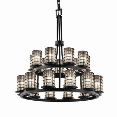 Wire Glass Dakota 21 Light Large 2 Tier Chandelier by Justice Design - WGL-8767-10-GRCB