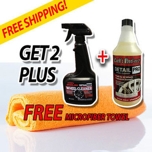 Cork's Wheel-eez® Detail Pro™ wheel cleaner offers the best wheel cleaner for detailers.  Detail Pro™ can be used with ALL Wheel types.  It is noncorrosive and safe to use, along with being biodegradable.  No more relying on harsh chemicals for your tough to clean wheels.  

Just spray first with water, then mist Wheel-eez® Detail Pro on wheel.  Leave on for a few minutes for tough greasy dust and grime.  Agitate as needed and rinse away for a clean shiny wheel. 

1x 16oz Bottle with Spray Trigger

1x 32oz Refill Bottle

FREE Microfiber Towel!!
