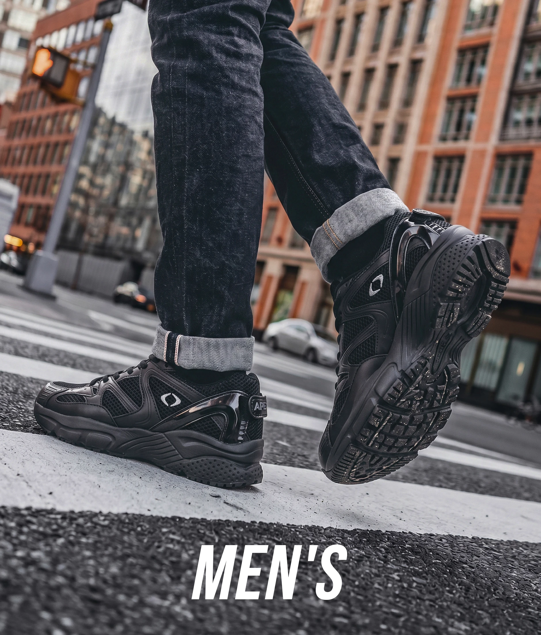 Close up of man wearing Men's Lace Walking Shoe - Black (X801M)