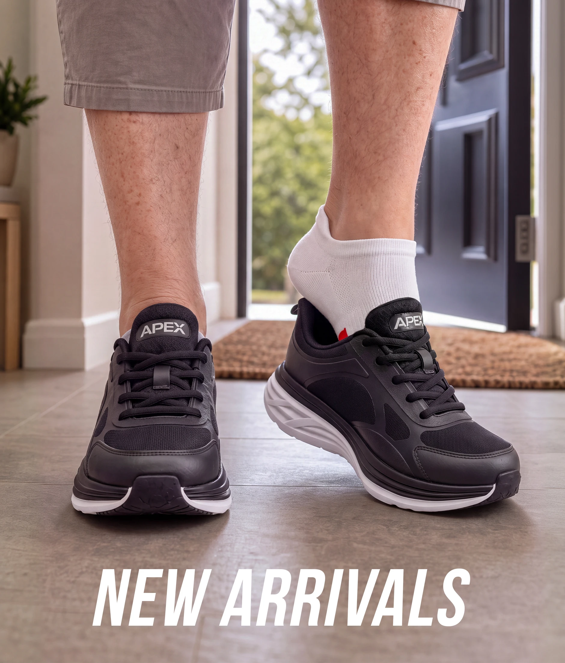 Close up of person putting on Hands-Free Athletic Shoe in Black