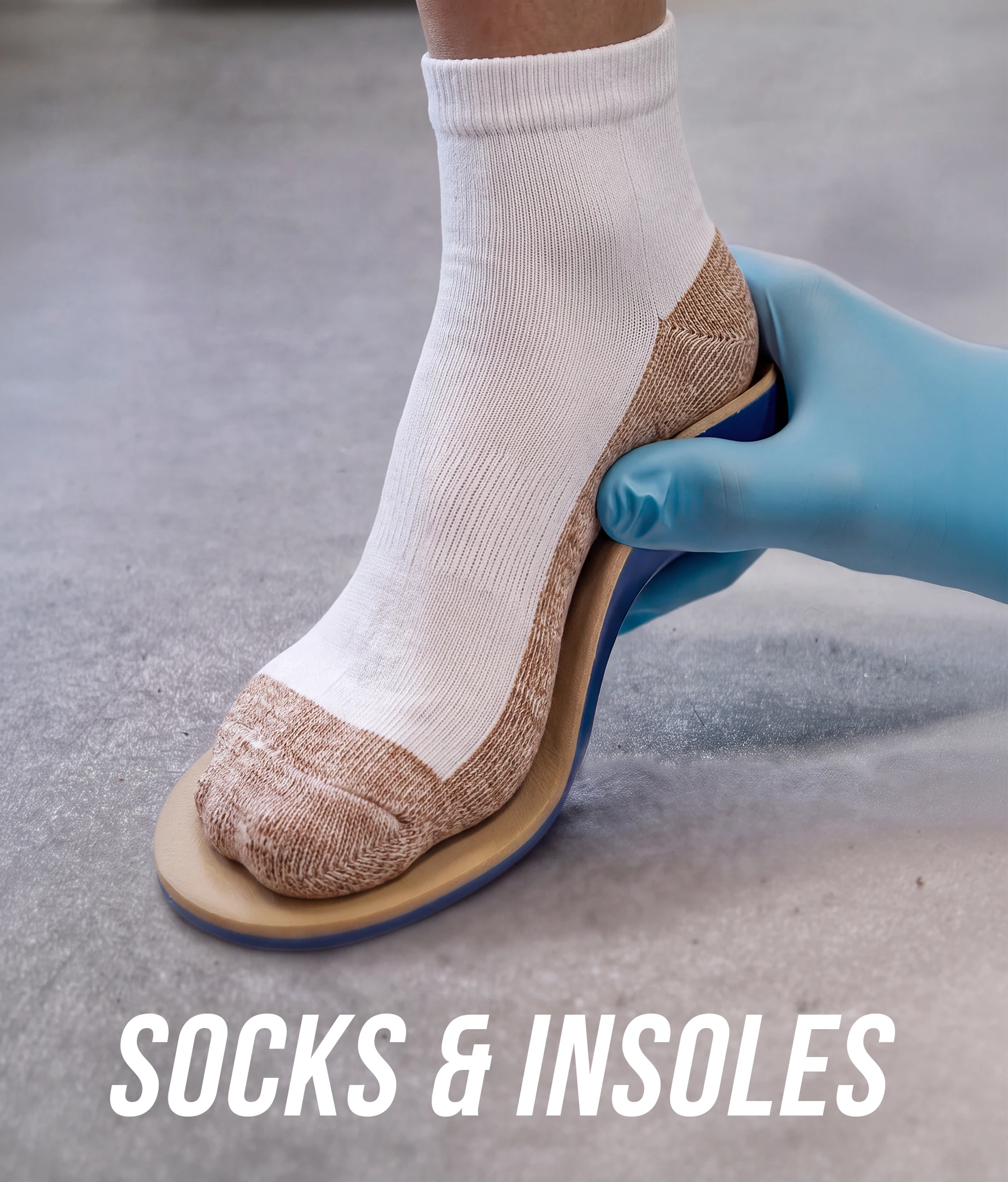 Close up of person wearing ROOMY Copper Comfort Crew/Ankle/Sport Sock (J-700) and Apex Conform Insoles