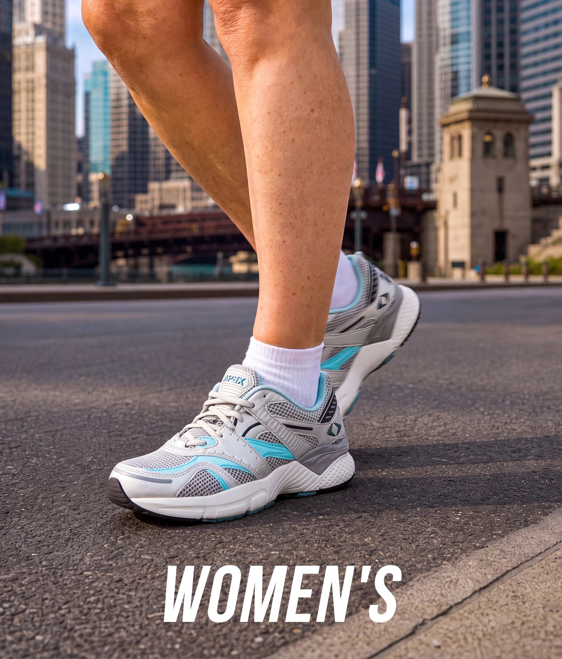Close up of woman wearing Women's Boss Runner Active Shoe - X-Last - Silver/Sea Blue (X527W)