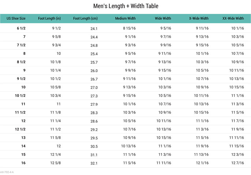 Apex Men's Sizing Chart