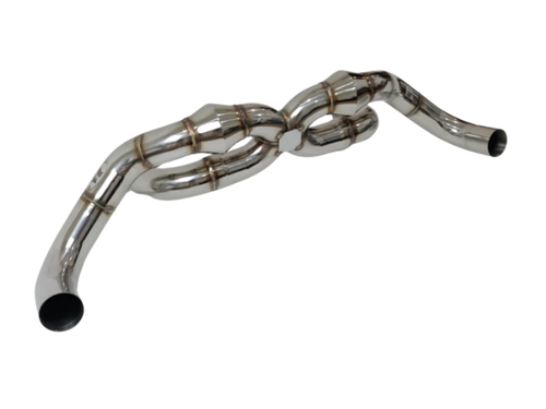 Top Speed Pro-1 Race Spec X-Pipe exhaust system installed on Lamborghini Gallardo rear section, retaining OEM exhaust tips for a factory-style fitment with upgraded performance.