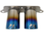 Porsche GT3 titanium exhaust tips in burnt blue and burnt purple finish, 89mm (3.5-inch) outer diameter, lightweight 100% titanium construction, direct bolt-on upgrade shown installed on Porsche 991 GT3 and 997 GT3RS.
