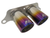Porsche GT3 titanium exhaust tips in burnt blue and burnt purple finish, 89mm (3.5-inch) outer diameter, lightweight 100% titanium construction, direct bolt-on upgrade shown installed on Porsche 991 GT3 and 997 GT3RS.