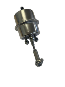 Universal vacuum actuator for exhaust control / bypass valve, shown with 3-bolt 25mm mounting bracket and vacuum port.