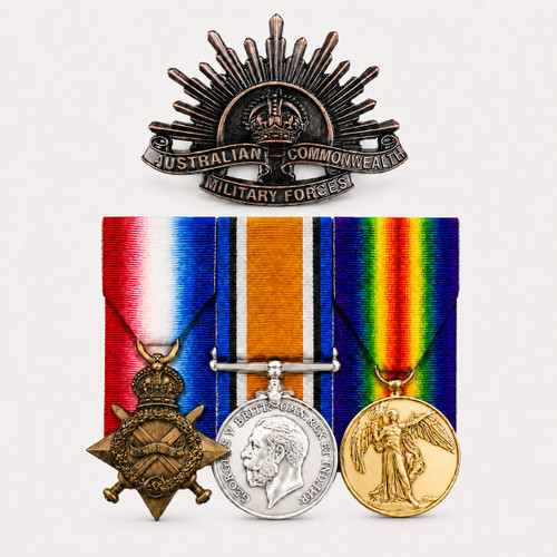 World War I - Trio Medal Set + Cap Badge
