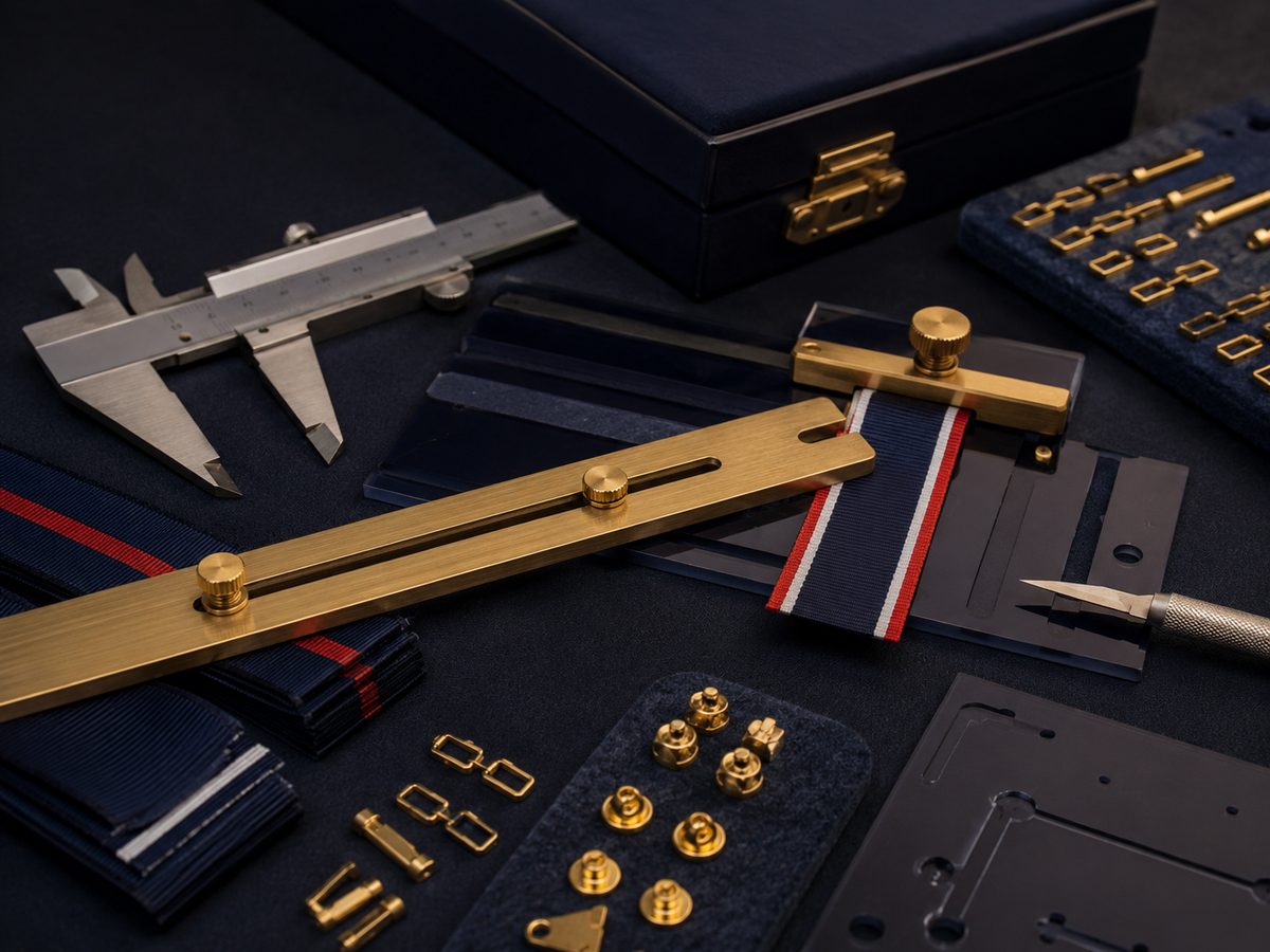 Rogaloff Militaria medal-mounting bench &mdash; ribbons, brass fittings and mounting tools